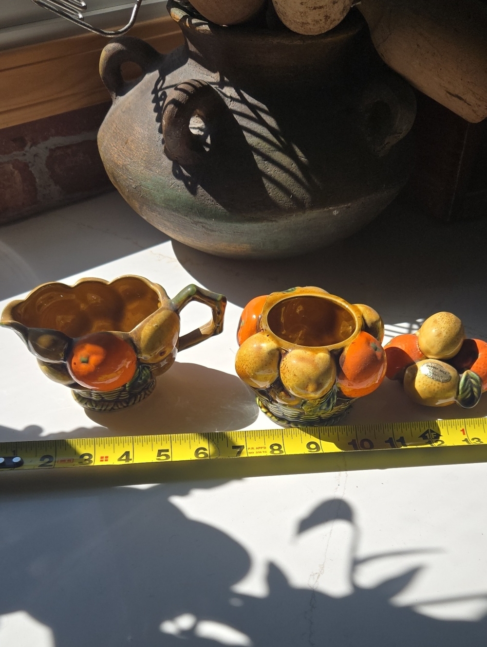 Hand-Painted Ceramic Fruit Sugar and Creamer Set in Orange and Yellow